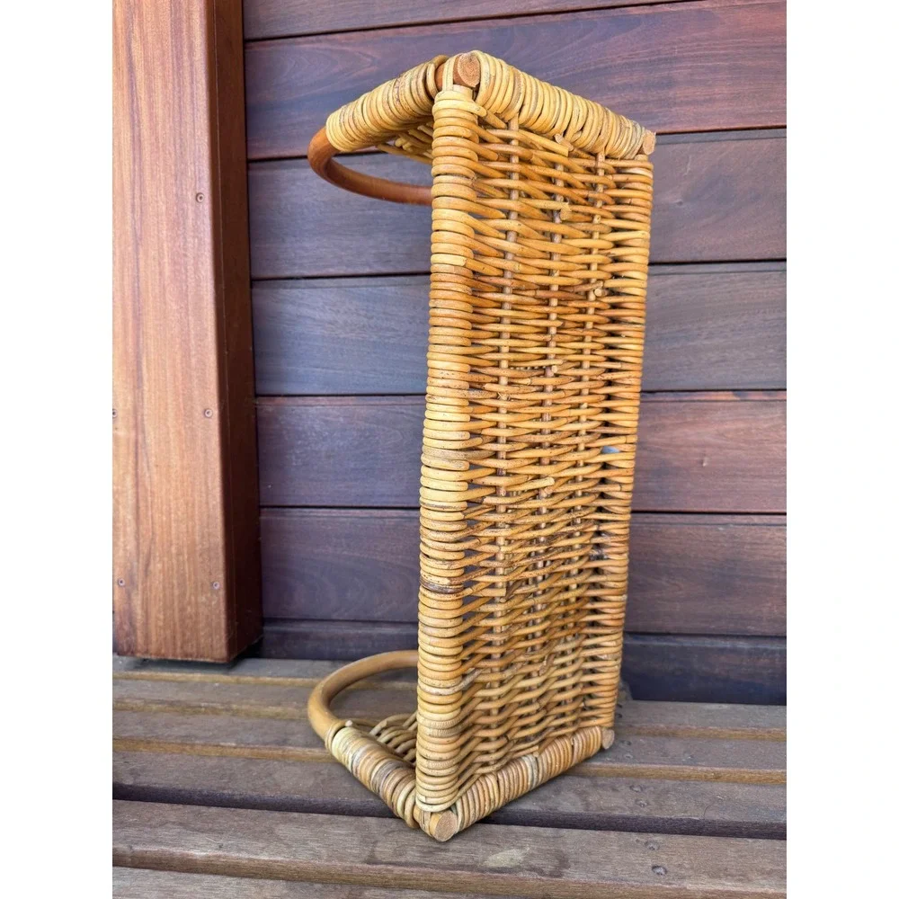 Vintage Wicker Rattan Storage Basket Rectangular Caddy with Handles 20x11x8
